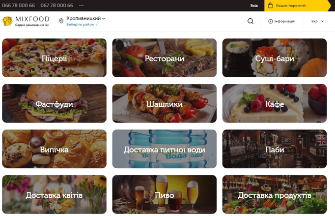 скрІншот сайт категорії закладів